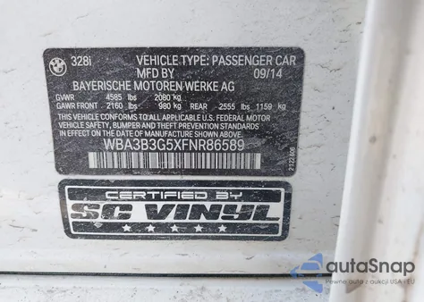 2015 BMW 328I xDrive z USA, uszkodzony, nr VIN WBA3B3G5XFNR86589